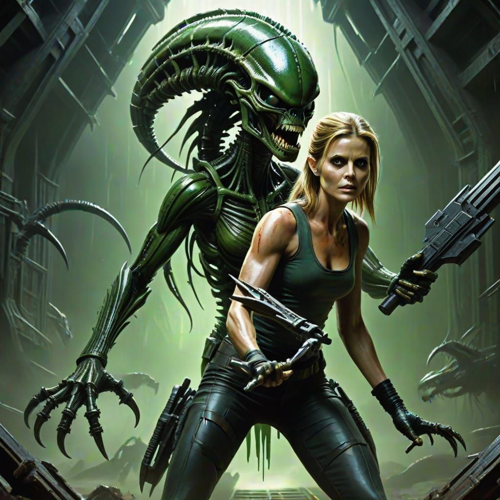 Buffy Battles Xenomorph in Epic Cinematic Digital Art
