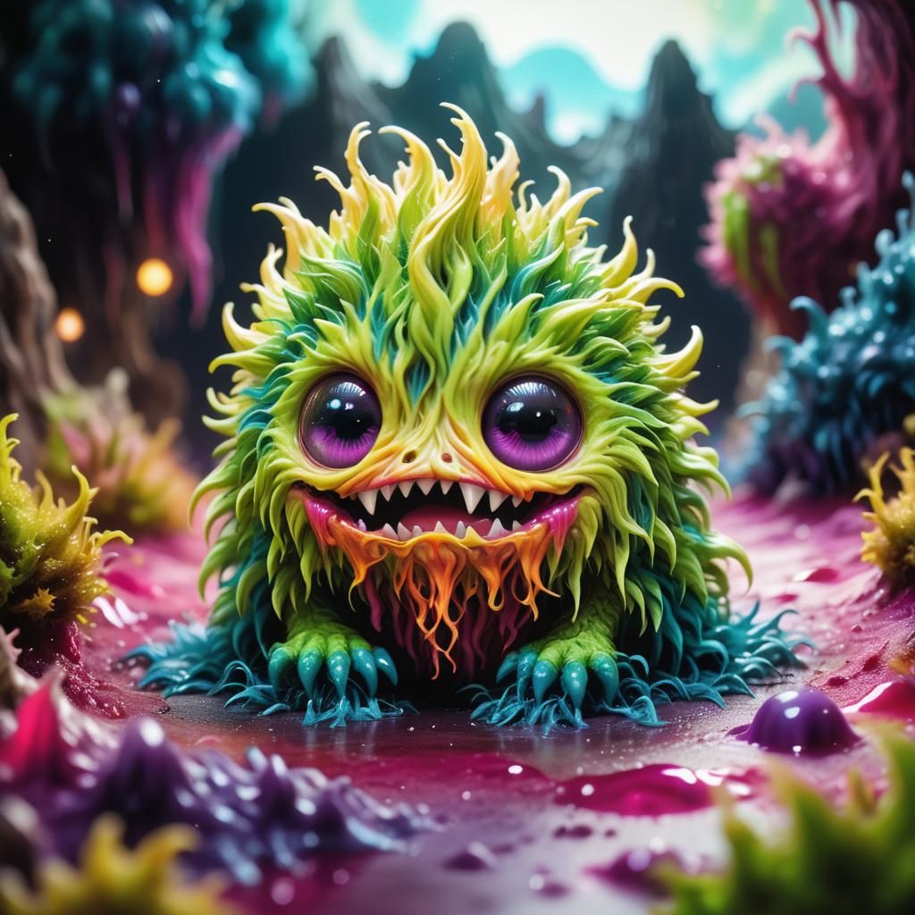 Planet of Adorable Chibi Monsters in Surreal Concept Art
