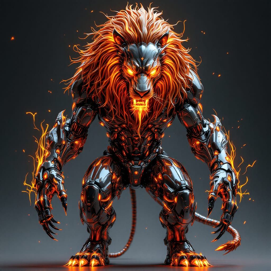 Metallic Lion Warrior in Futuristic Style