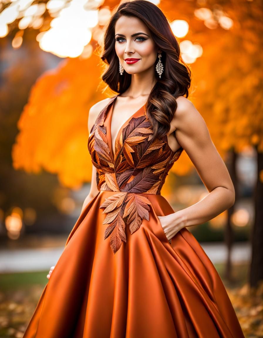 Elegant Autumn Gown in Burnt Orange