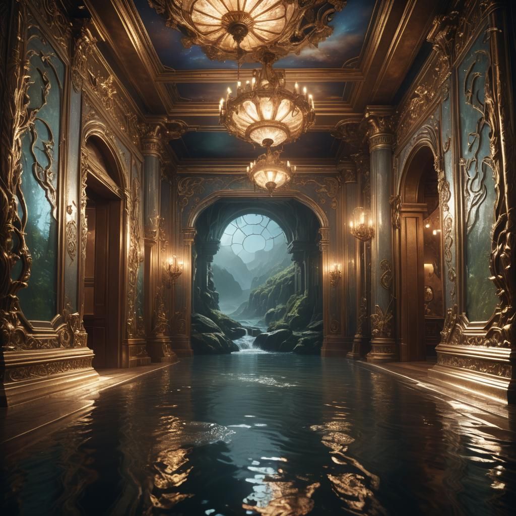 Ornate Room with River: Matte Painting