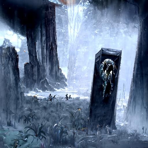 Monolith in Jungle Portals: Dark Fantasy Engraving