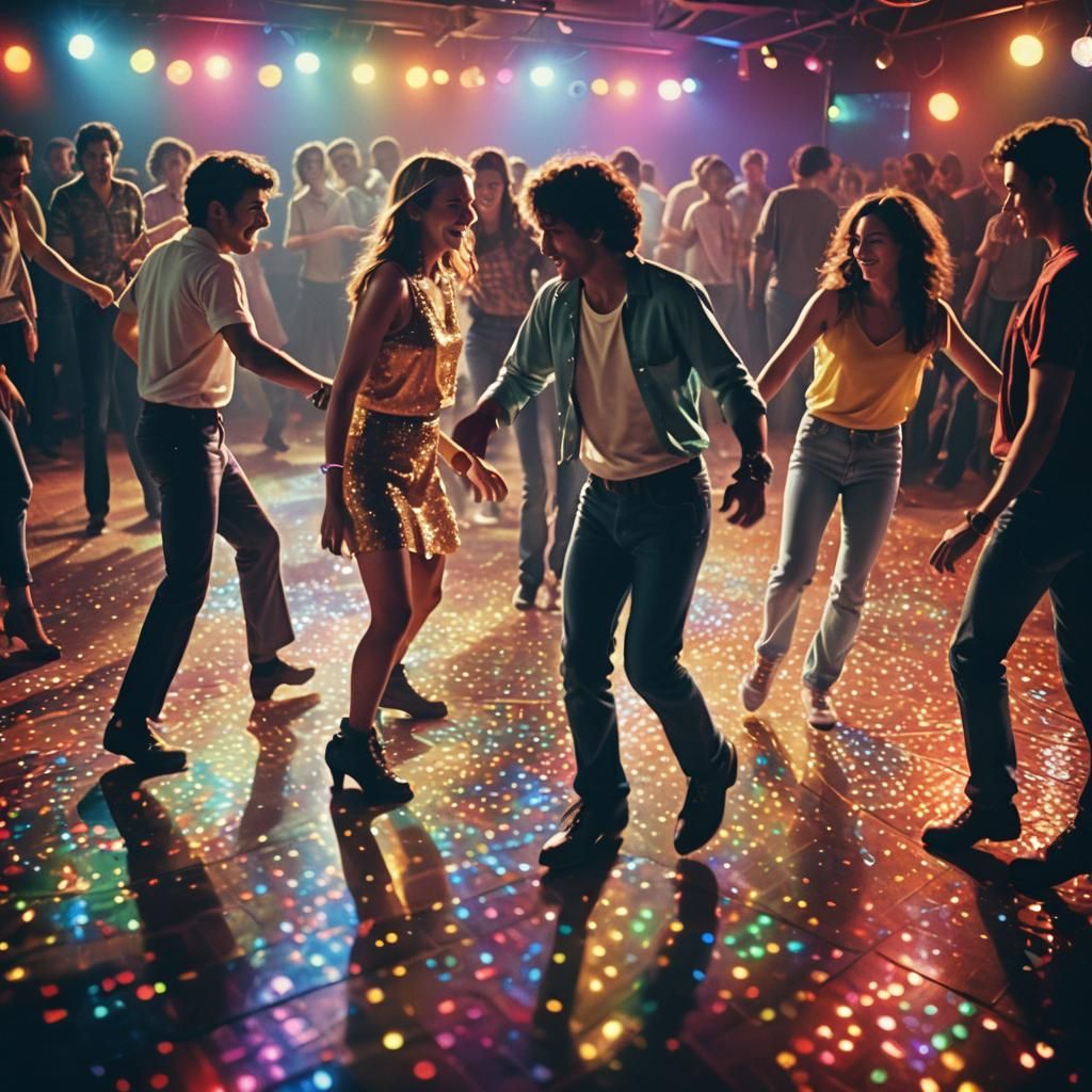 Friends Dancing in Disco, Cinematic Film Still
