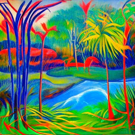 Abstract Rainforest Painting with Broad Brush Strokes