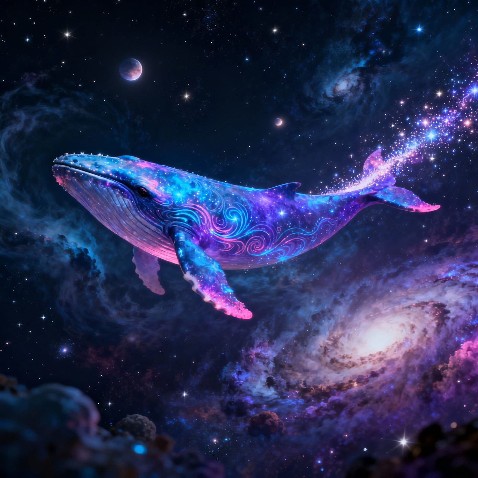 Majestic Bioluminescent Whale in Cosmic Fantasy Art