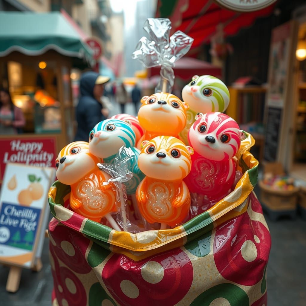 Colorful Otter Lollipops in a Whimsical Style