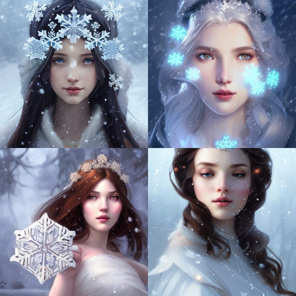 Winter Princess Snowflake Portrait in Hyperdetailed Lighting