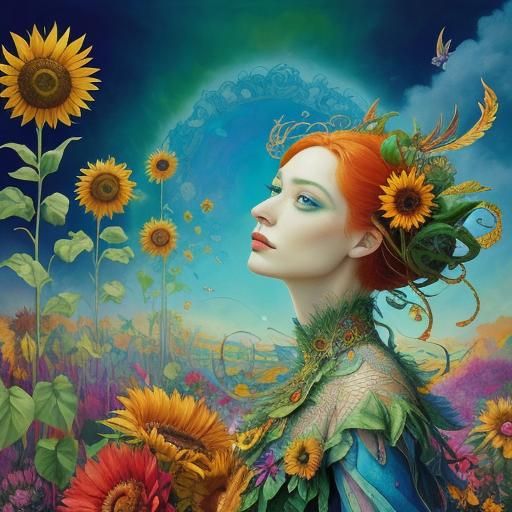 Winged Fairy in Surrealist Flower Dreamscape