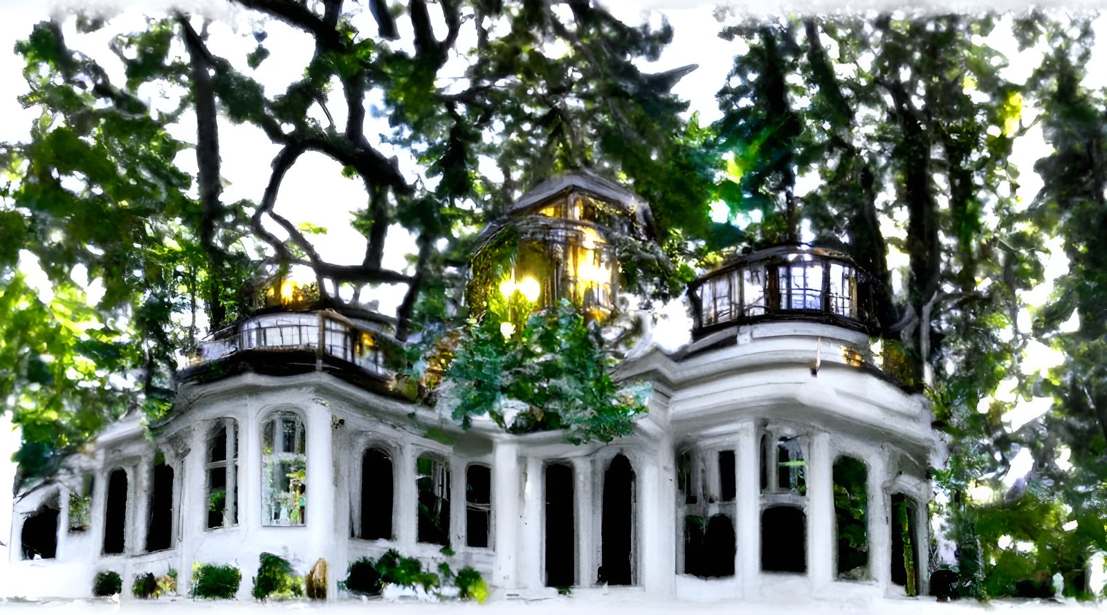 Eerie Queen Anne House at Night in Hyperrealism