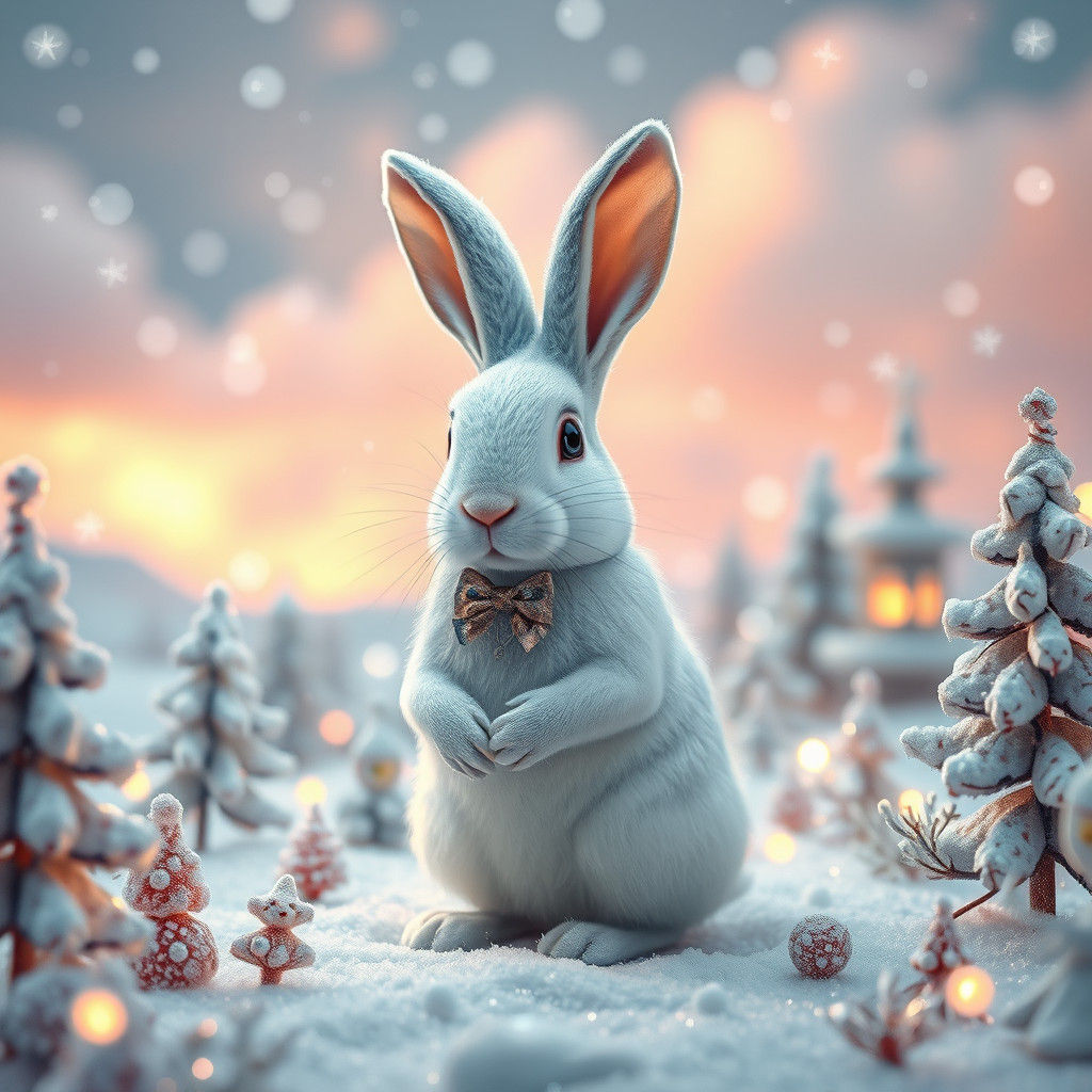 Enchanted Winter Hare in Rococo Style