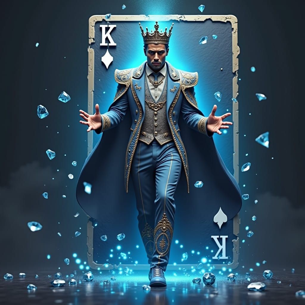 Brown-Skinned King of Diamonds Emerges from Glowing Card