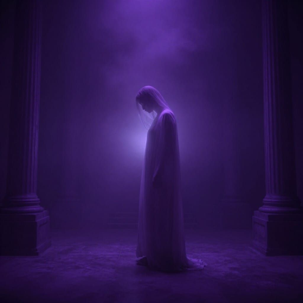 Ethereal Figure Gazes Into Violet Void