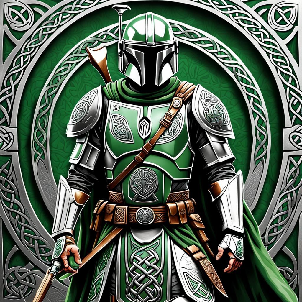 Celtic Mandalorian in Green and Silver Armor