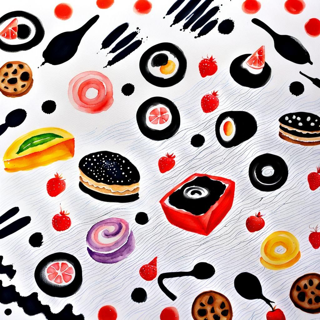 Watercolor Ink Drawing of a Sweet Dessert