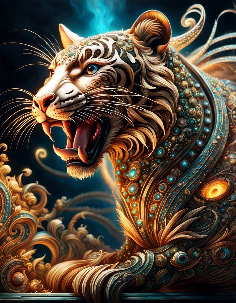 Glittering Tiger in Hyperrealistic Digital Art