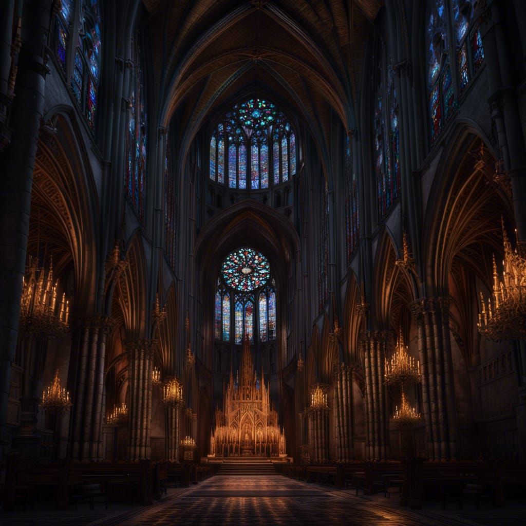 Medieval Gothic Cathedrals at Night in Digital Painting