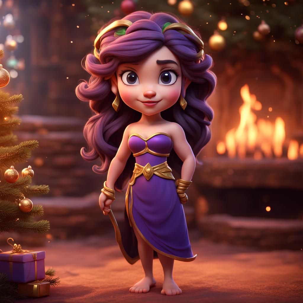 Hyperrealistic Christmas Chibi of Megara from Hercules