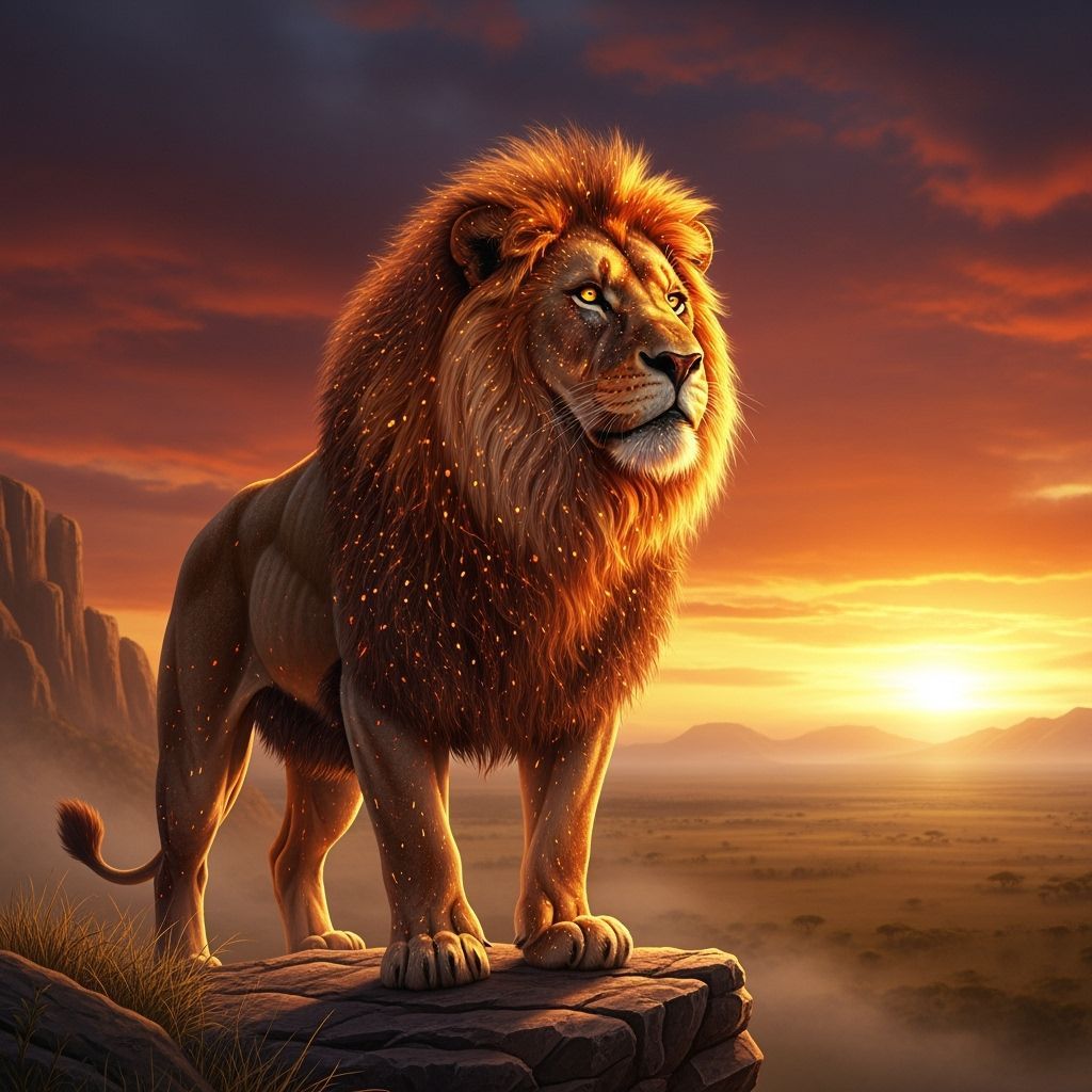 Fiery Lion Overlooking Sunlit Savanna