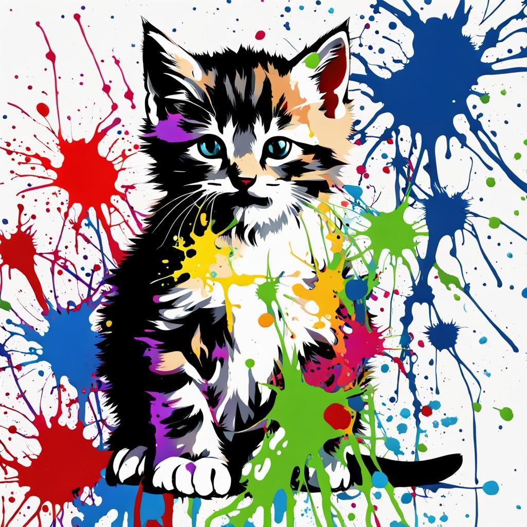 Kitten in Ink Splatter Art Style, 8K Resolution