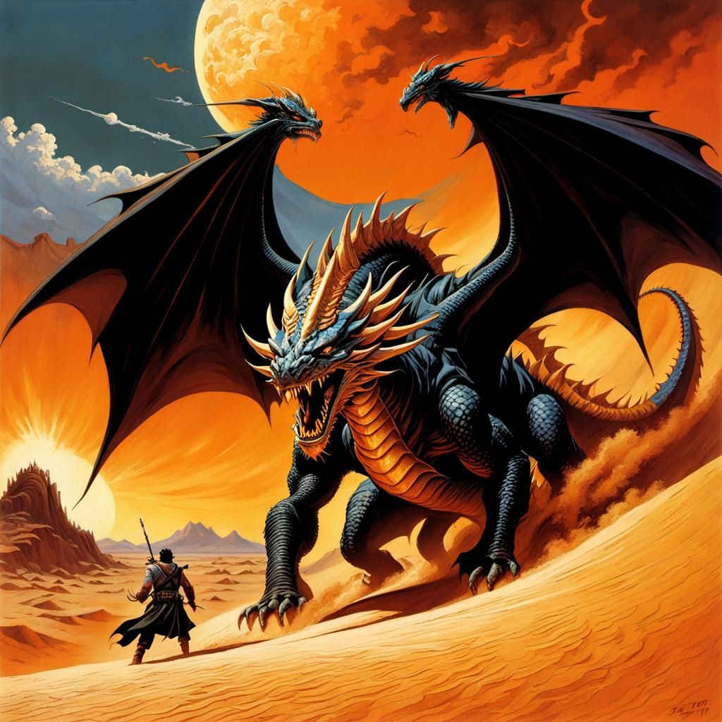 Copper Dragon Bursts from Desert Dune