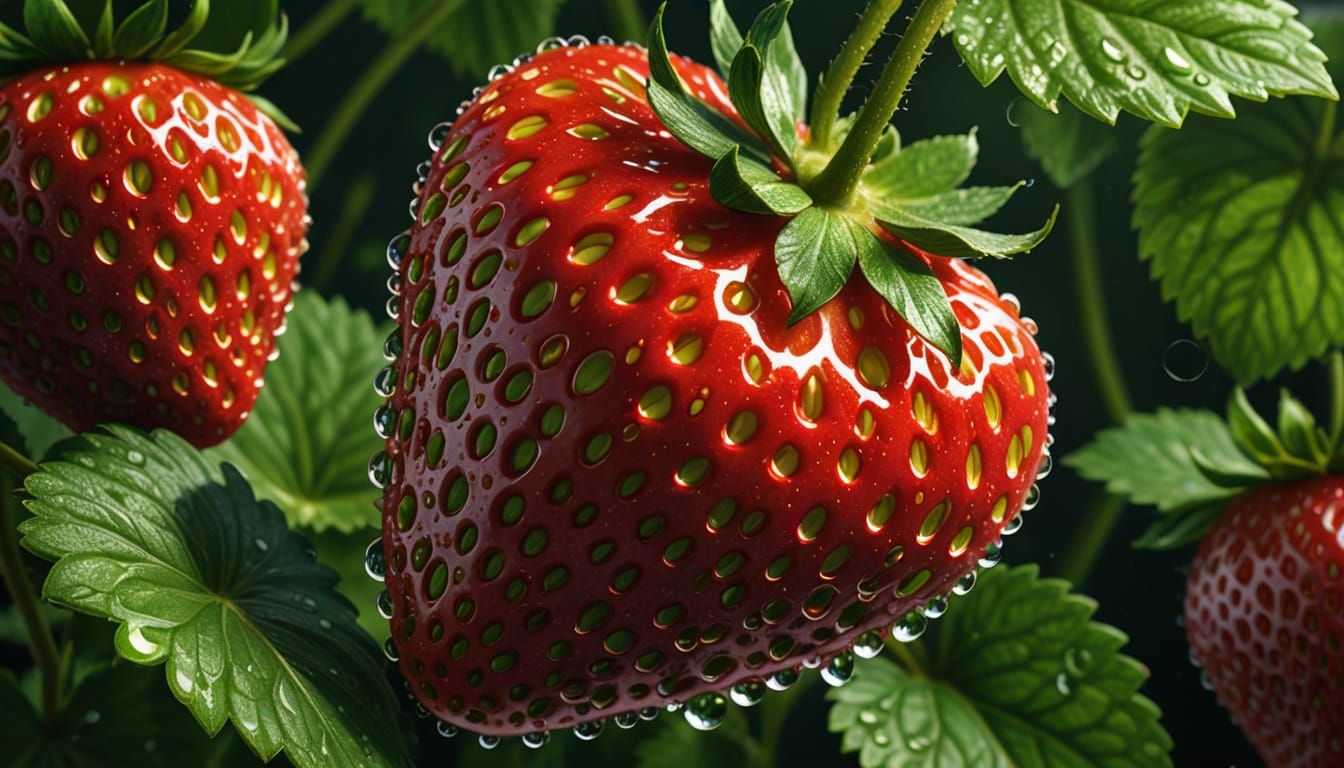Realistic Ripe Strawberry with Glistening Droplets