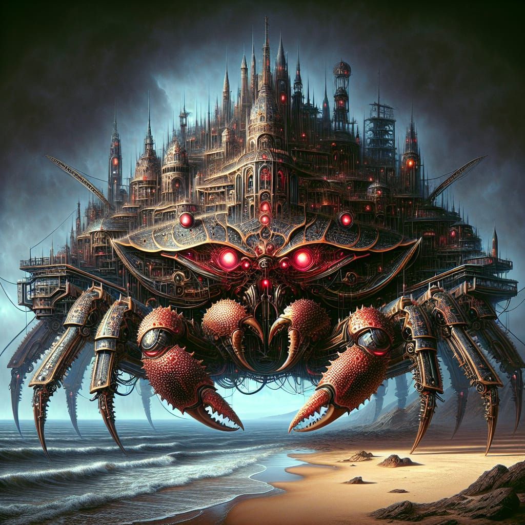 Giant Gothic Steampunk Crab City as Doomsday Creature