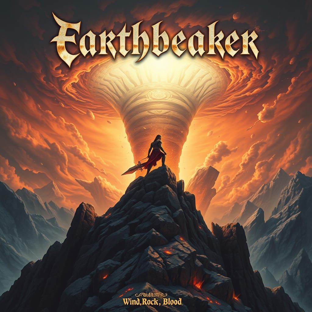 Epic Power Metal Warrior in Ruins, Matte Painting Style