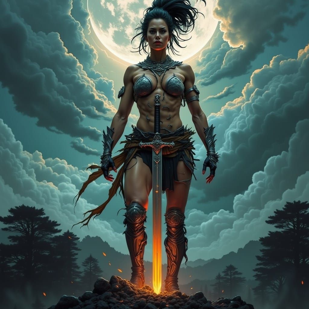 Warrior Empress Unleashes Fury in a Stormy Battle