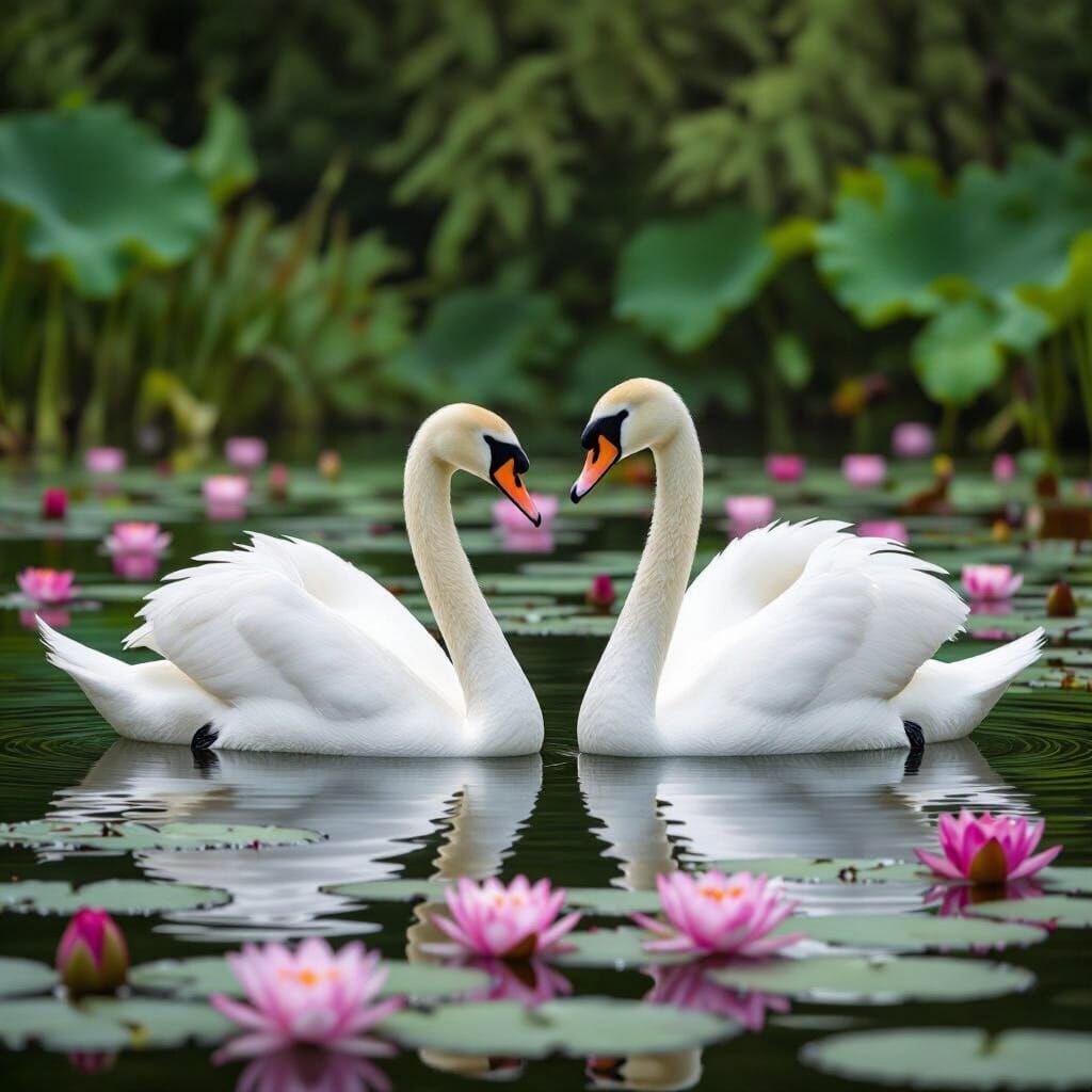 Majestic White Swans on Serene Lotus Pond