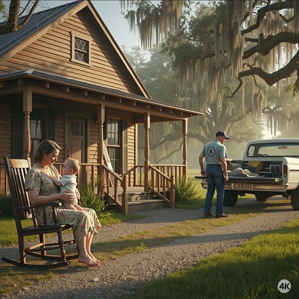 Louisiana Family Scene in Style of Rockwell and Wyeth