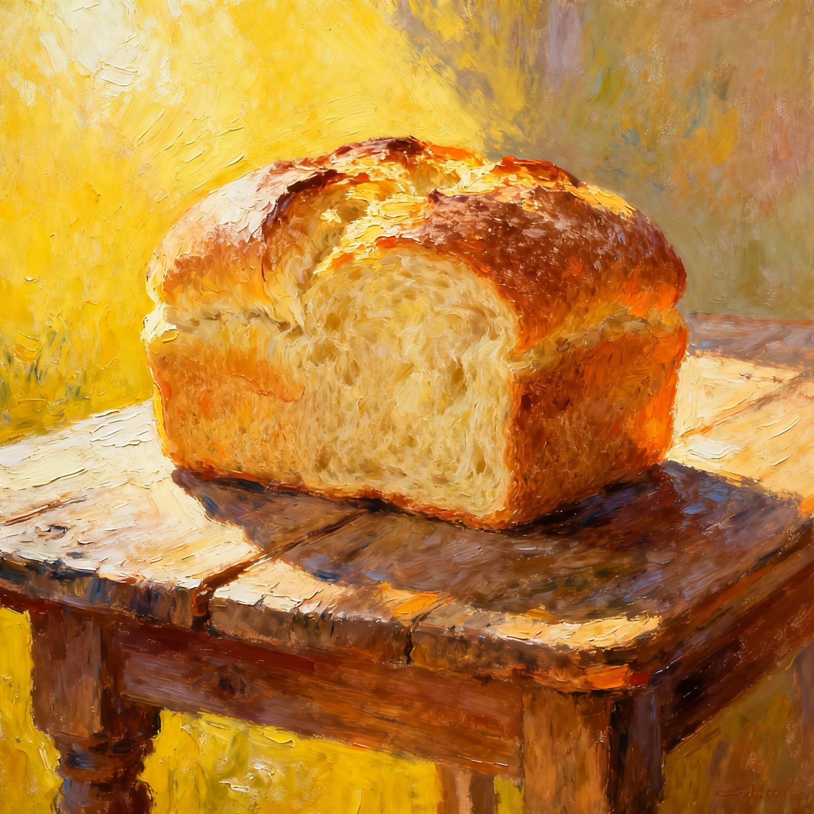 Impressionist Oil Painting of Freshly Baked Bread