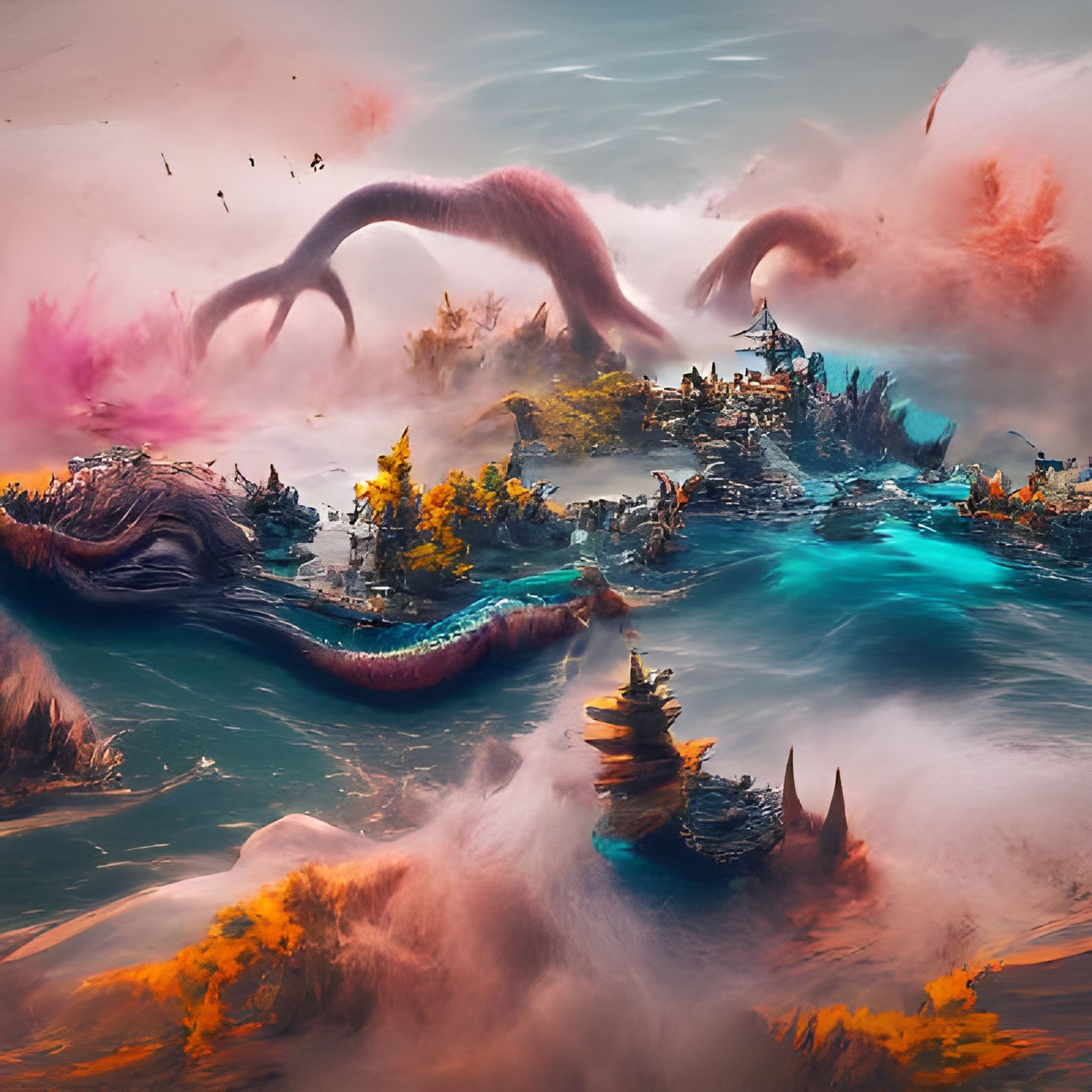 Epic Sea Monster Battle in Detailed Matte Painting