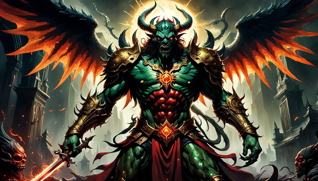 Gleaming Archangel Defeats Twisted, Leprous Demon in Hell