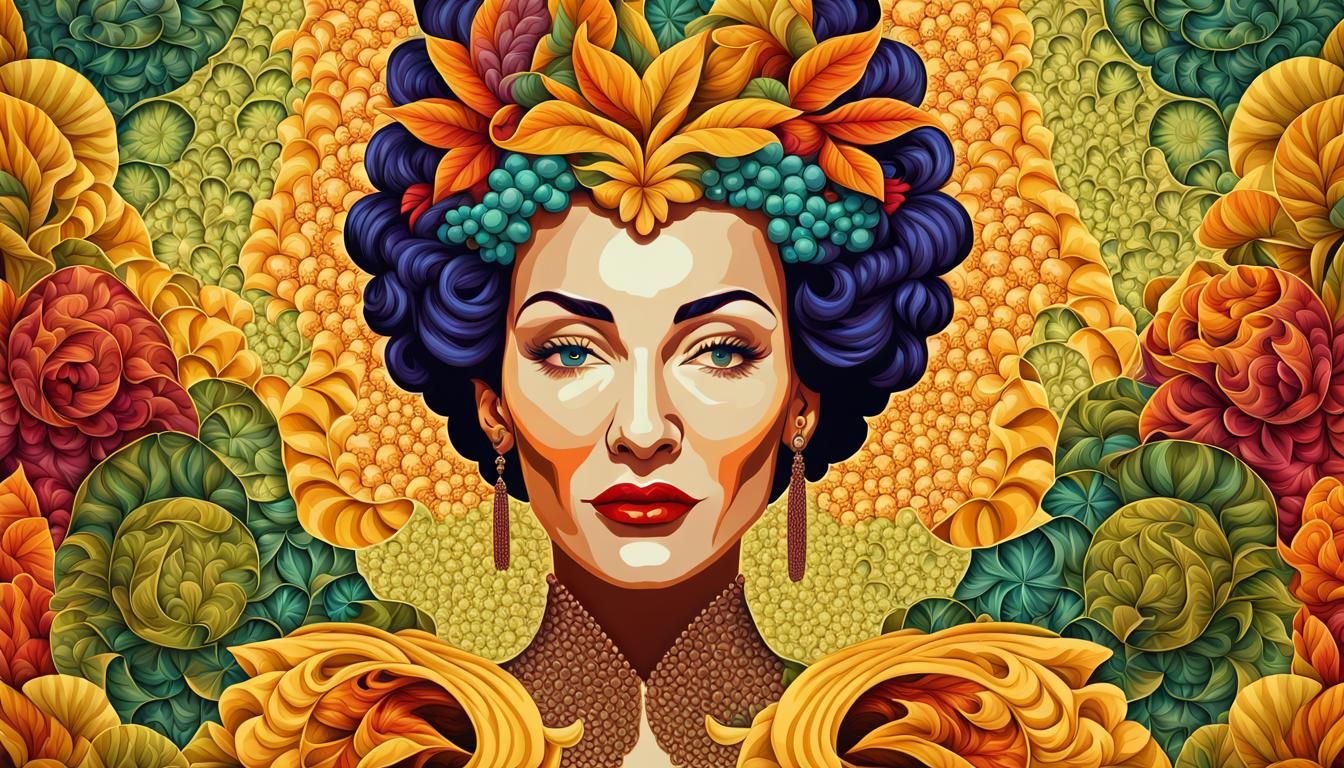 Carmen Miranda Fruithat in Psychedelic Pixel Art Style