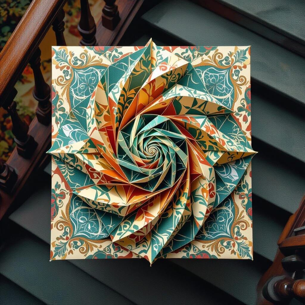 Origami Spiral Staircase in Matte Painting Style