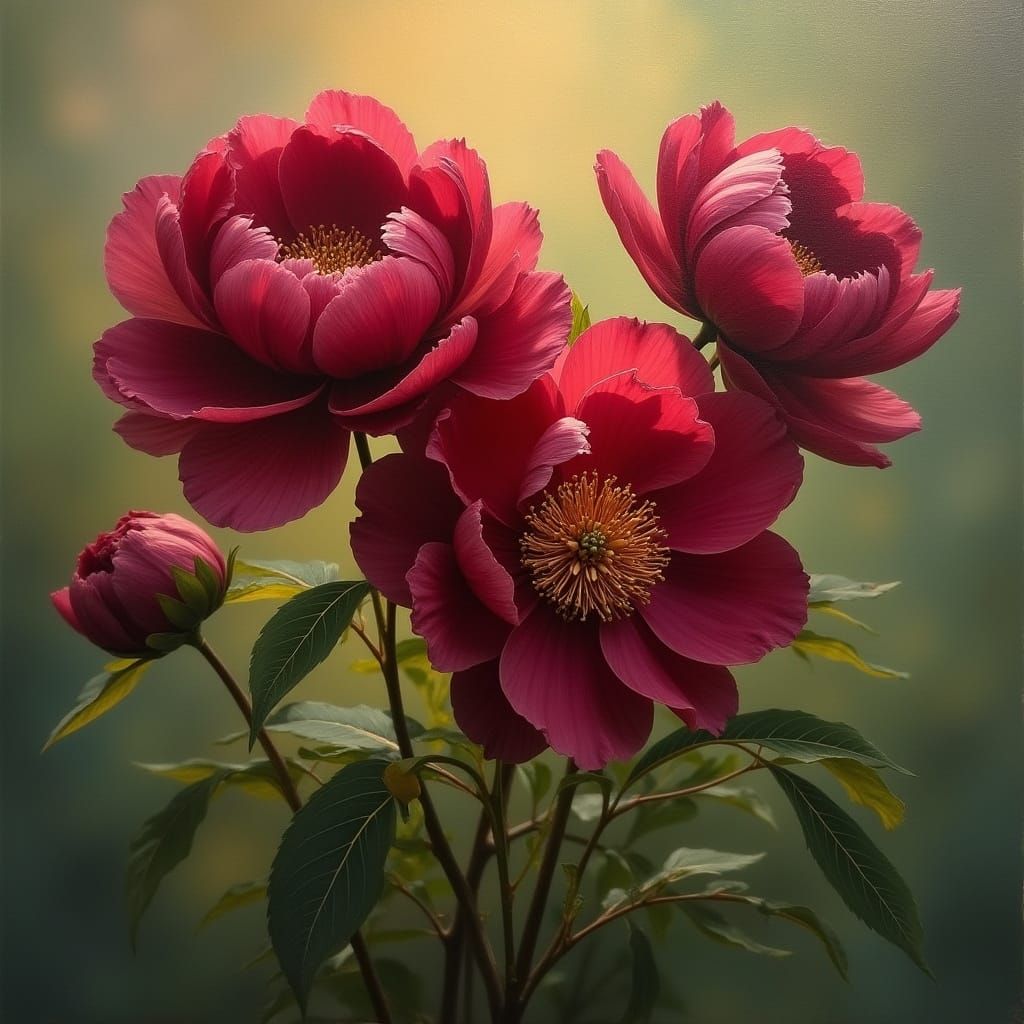 Velvety Maroon Peonies in Soft Light