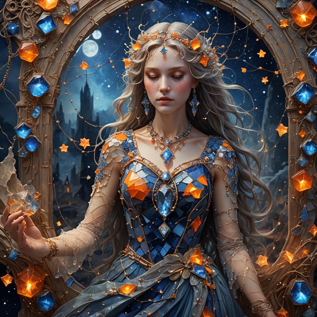 Mythical Being with Crystal Necklace in Fantasy Art