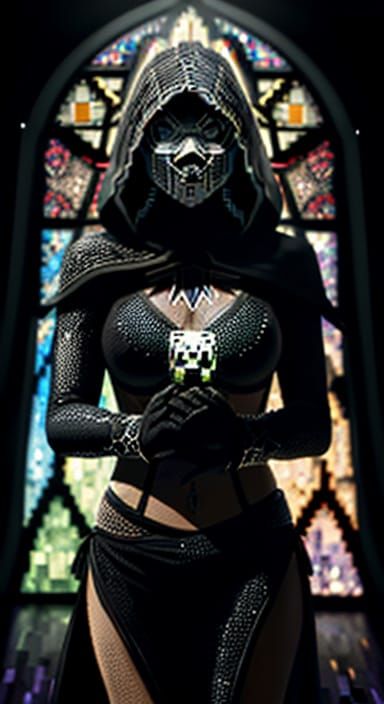 Ethereal Bride in Vantablack Silhouette with Stained Glass B...