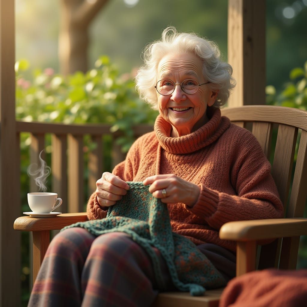 Warm Smiles and Cozy Knits on a Sunny Porch