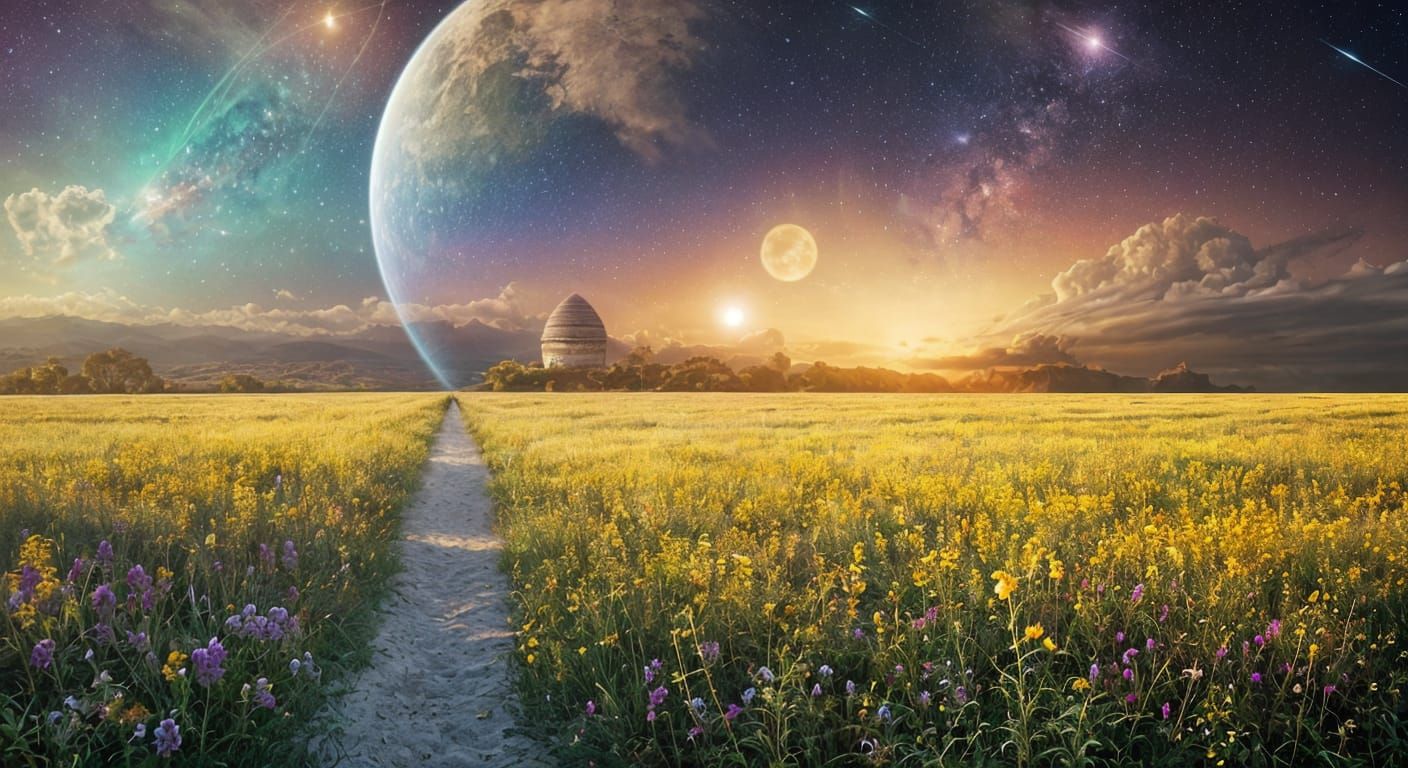 Astronaut and UFO in Cartoon Style