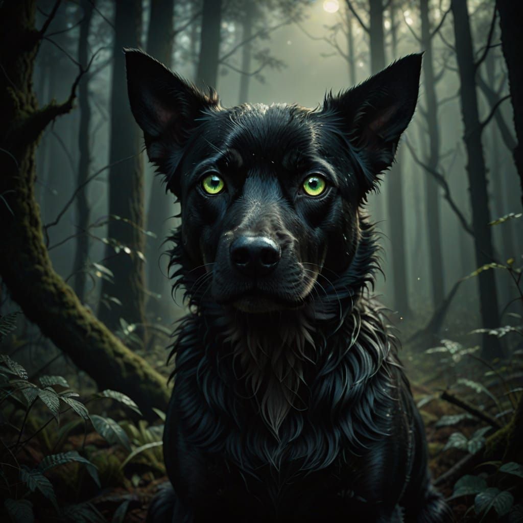Dark Fantasy Canine with Glowing Spider Eyes