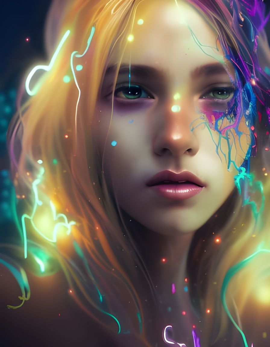 Fantasy Lightning Goddess Portrait in Art Nouveau Style