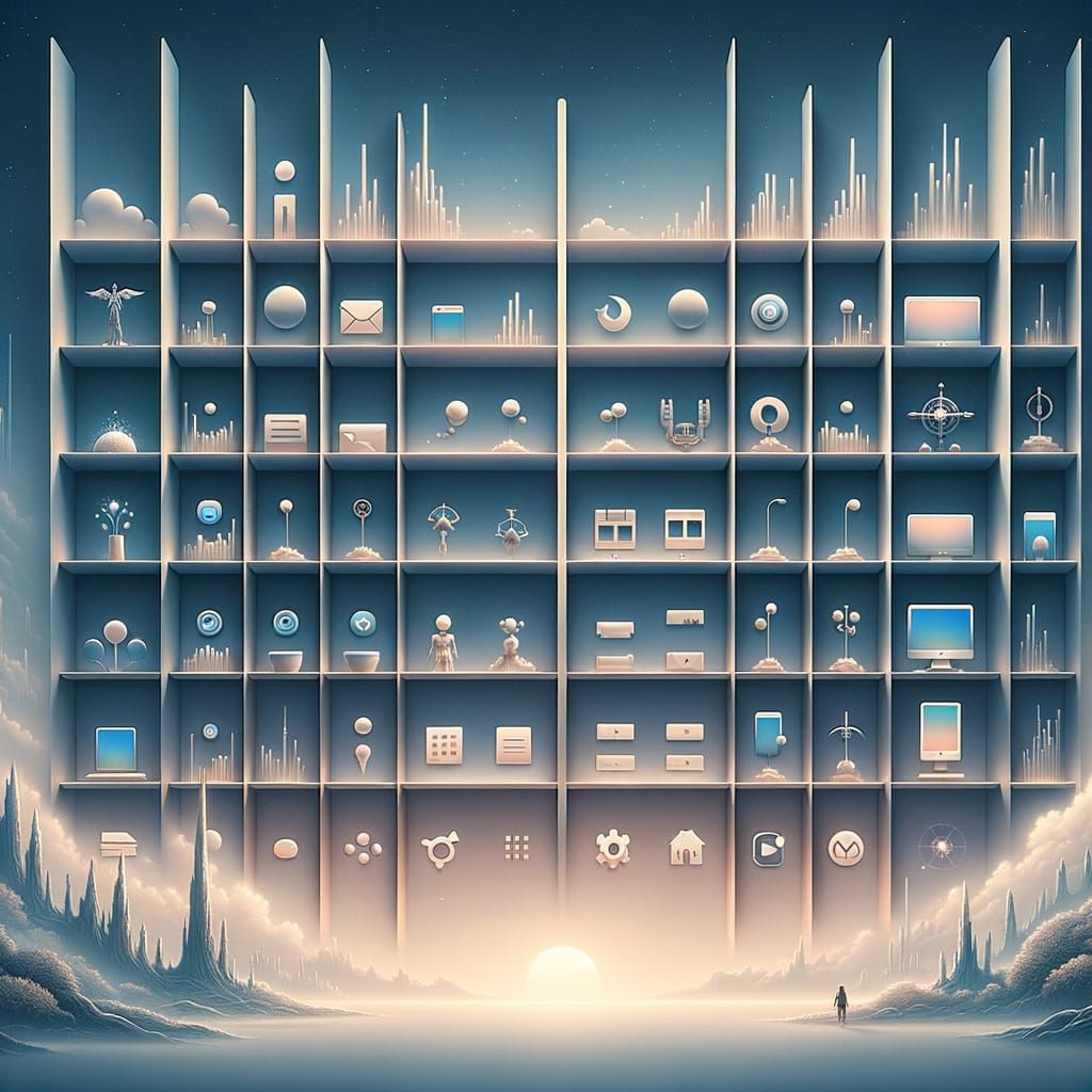 Minimalist Desktop Wallpaper with Grid Shelves