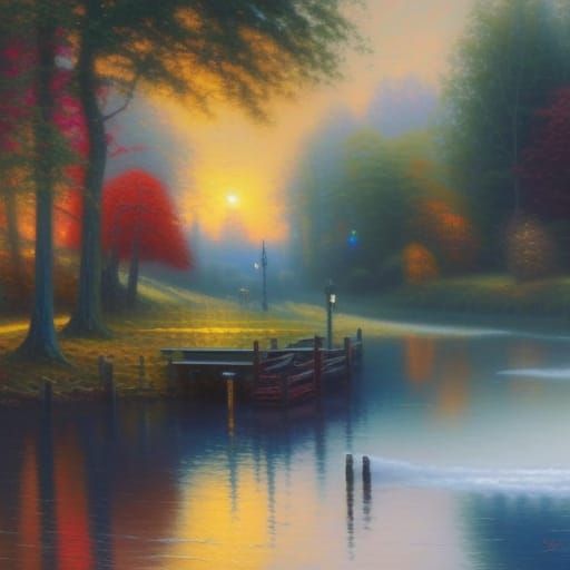 Colorful Lake Scene in Impressionist Style