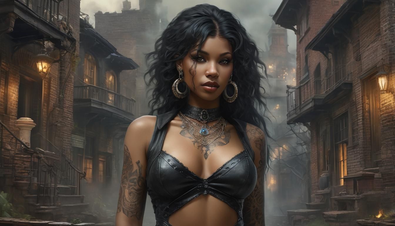 Vampire Temptress Portrait in Urban Ruins