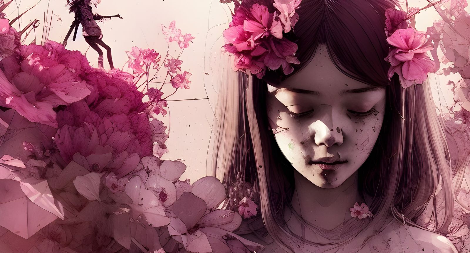 Girl's Floral Transformation: A Digital Illustration