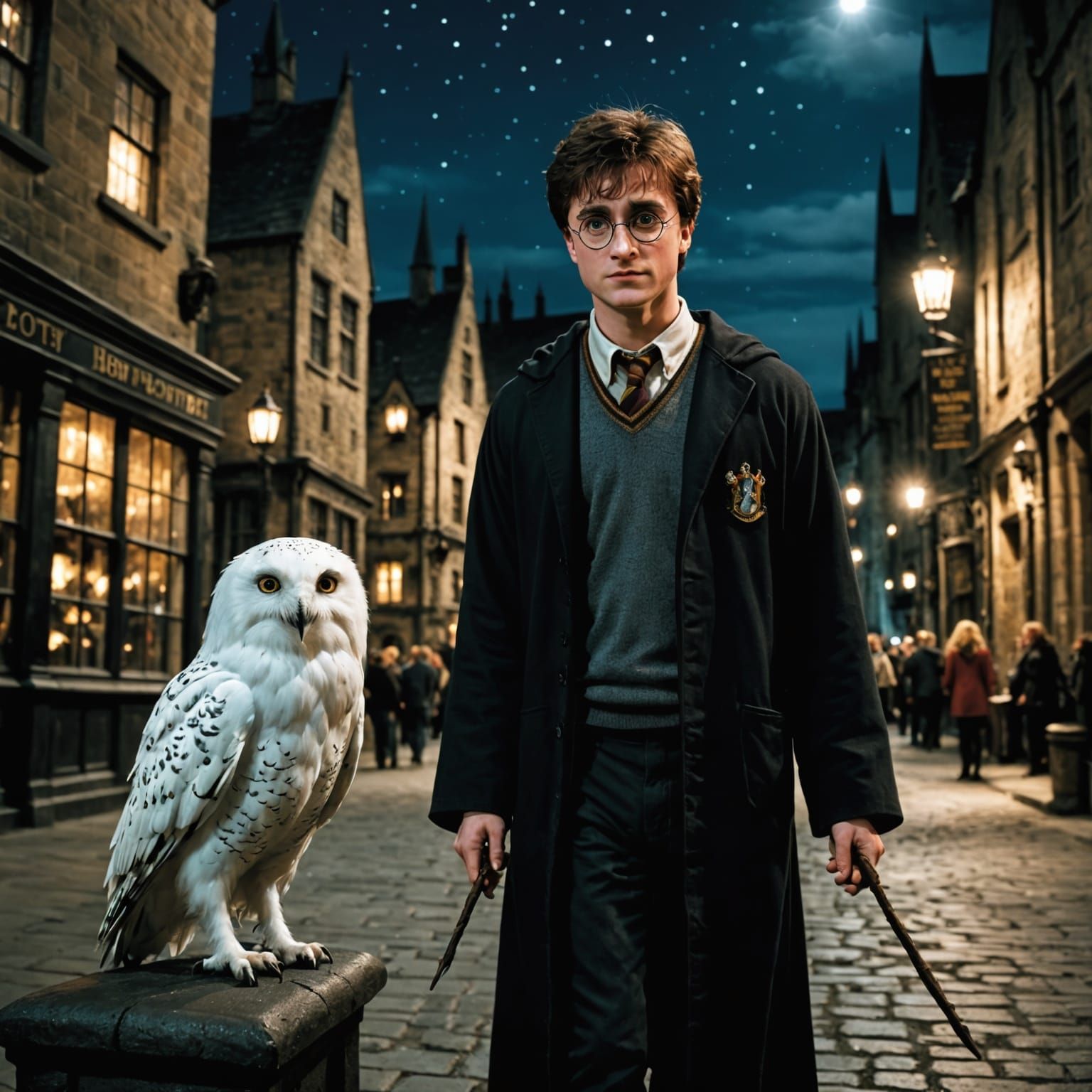 Harry Potter and Hedwig at Night