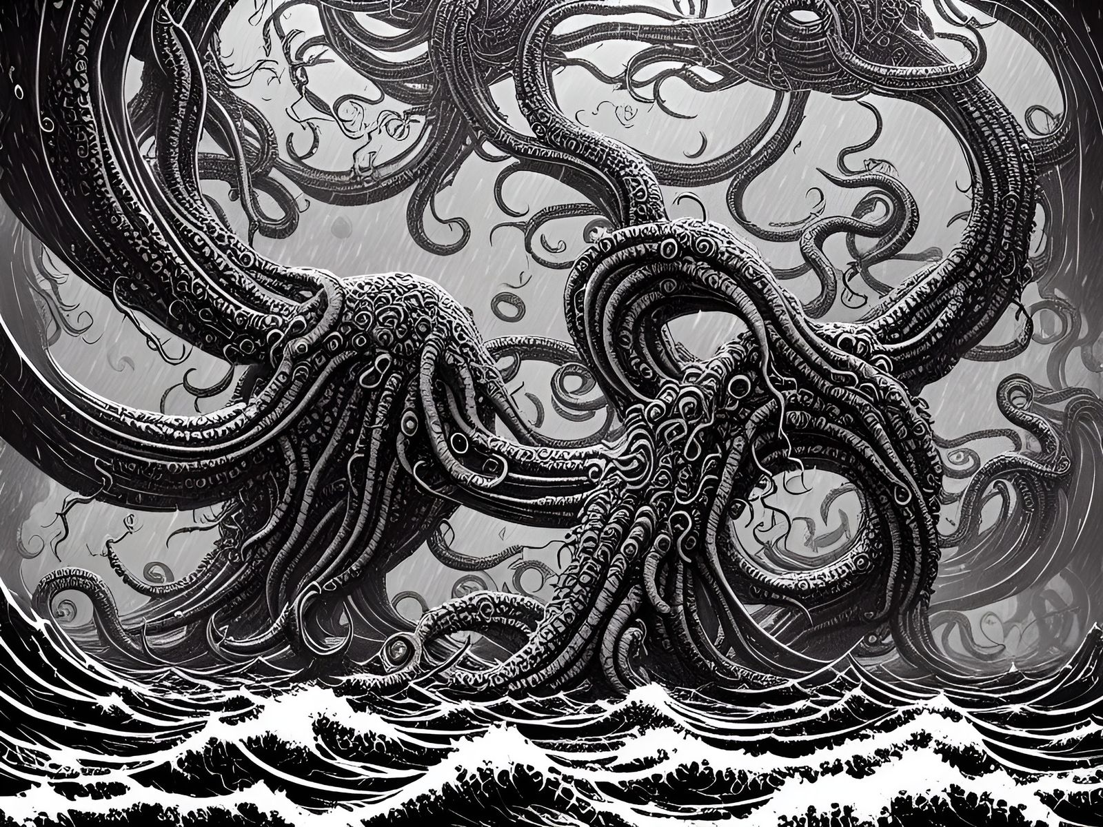 Terrifying Kraken Emerges from Stormy Sea