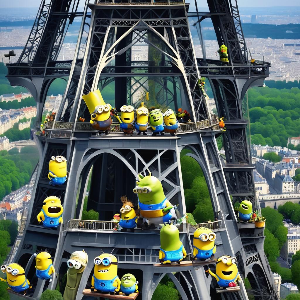 Shrek and Minions Take Over Eiffel Tower
