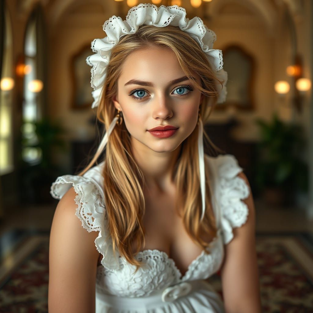 Androgynous Model in Elegant French Maid Attire